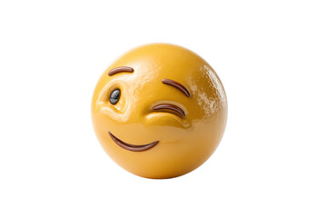 Fototapeta premium PNG Smiling winking yellow emoji with raised eyebrows on black background