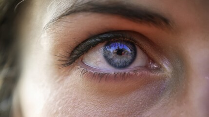 Obraz premium A close up of a person's blue eye