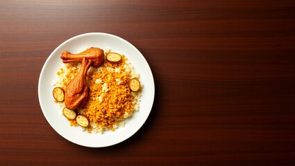 rustictable top-downphotography grilledchicken Nigerianfood Africandish WestAfricancuisine traditionalmeal spicyrice friedplantains jollofrice
