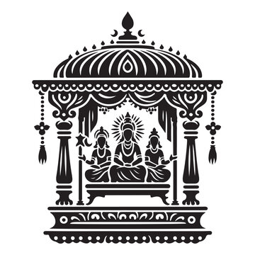 black hindu deities in ornate temple clip art preview