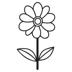 Simple line drawing depicts a flower with leaves on a transparent background