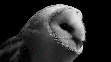 A black and white photo of a barn owl