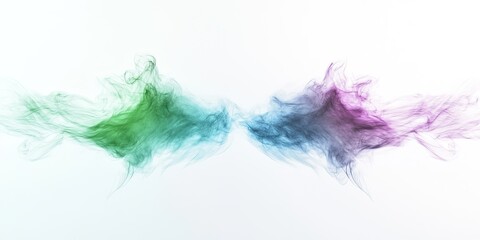 Colorful green and blue smoke explosion on a white background,