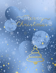 Golden Christmas Tree on Blue Greeting Card