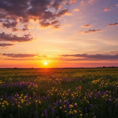 Obraz premium Vibrant Sunset over a Wildflower Field