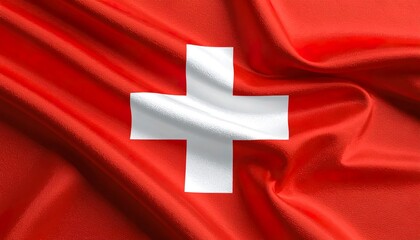Fototapeta premium Close-Up of Waving Swiss Flag with White Cross in High Detail 