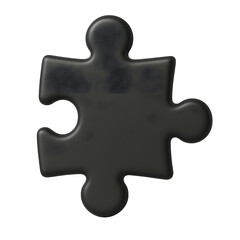 Fototapeta premium A single dark gray textured puzzle piece with a glossy finish isolated on transparent background
