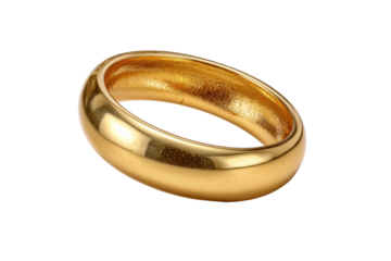 PNG Close-up of shiny gold ring with smooth curved design on white background