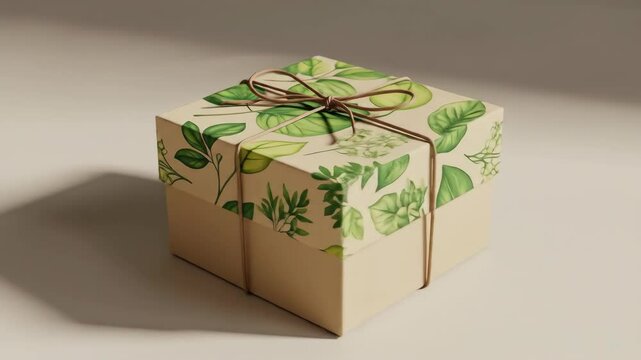 Beautifully Decorated Gift Box with Leafy Greenery and Natural Twine Tie