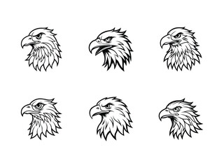 Eagle Mascot Logo Bundle  Fierce Bald Eagle Head Vector Set for Sports, Esports, Tattoo, Team Branding Premium AI Line Art Trending Monochrome Animal Emblems
