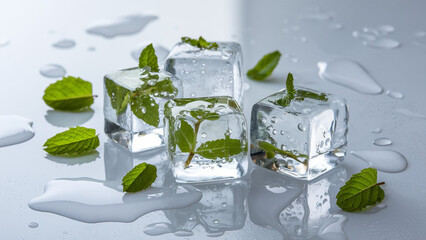 ice cube and leaf