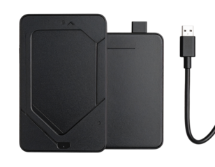 Portable Black External Hard Drive with USB-C Cable – Isolated on Transparent Background PNG Style