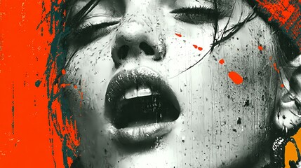 Abstract portrait of a sensual woman with paint splashes