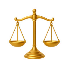 Golden balance scales symbolizing justice and fairness isolated on transparent background
