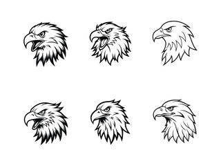 Eagle Mascot Logo Bundle  Fierce Bald Eagle Head Vector Set for Sports, Esports, Tattoo, Team Branding Premium AI Line Art Trending Monochrome Animal Emblems
