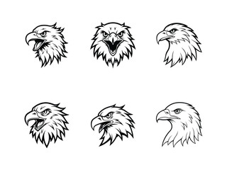 Eagle Mascot Logo Bundle  Fierce Bald Eagle Head Vector Set for Sports, Esports, Tattoo, Team Branding Premium AI Line Art Trending Monochrome Animal Emblems
