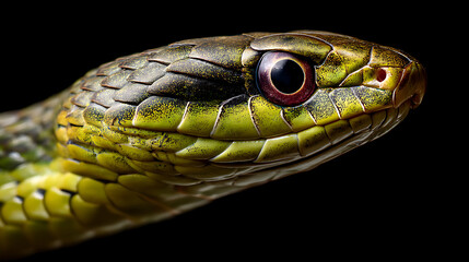 Close-Up of a Green Snake's Head Detailed Reptile Photography