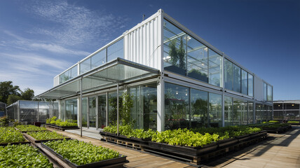 Obraz premium コンテナが温室として植物を育成する施設