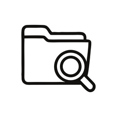Simple black and white icon depicting a folder with a magnifying glass, symbolizing search.