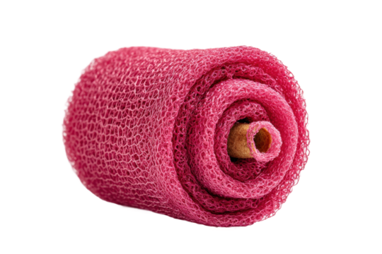 PNG Red rolled loofah sponge for bath and skin exfoliation