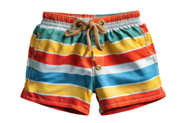 PNG Colorful striped swim shorts with drawstring and buttons