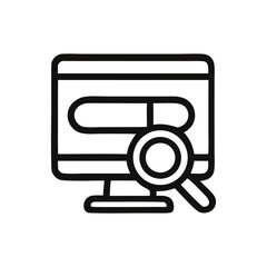 A computer monitor with a search bar and a magnifying glass icon, signifying research.