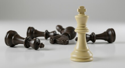 Strategic Victory: White Chess King Triumphs Over Fallen Opponents