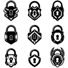 Shield-shaped lock icons are ideal for security companies, private clubs, and premium service branding