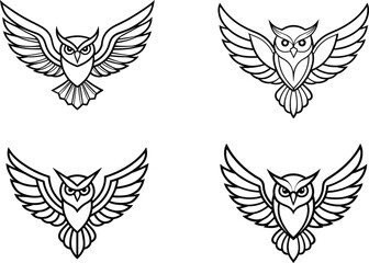Obraz premium Line art Four owl designs