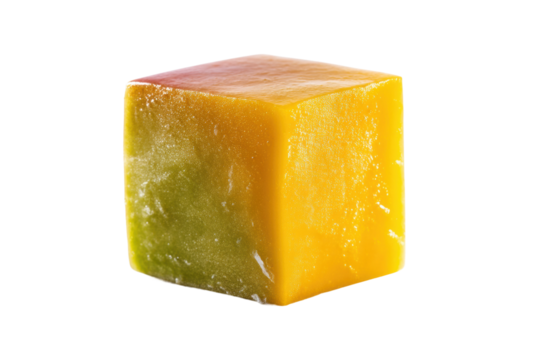 PNG Frozen mango cube on black background showing variety of colors and textures