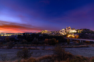 Panoramic view of the town of Cehegín, Murcia Region, Spain, at night, before dawn