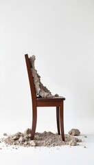 A single, broken chair leg isolated on a pure white background, symbolizing aggression and destruction ,  ruin,  vulnerability,  shattered