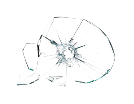 A striking image of fractured glass showcasing the intricate patterns of a powerful impact.