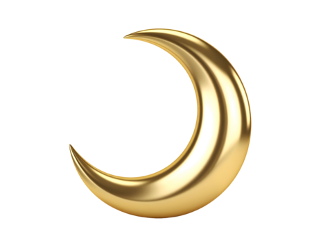 A luxurious golden crescent moon gleams with a radiant metallic finish, embodying celestial elegance.