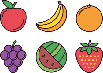 Fresh Fruits Icon Set for Healthy Food and Nutrition Designs. High Quality Fresh Fruits Icon Set for Creative and Commercial Use. Colorful Fresh Fruits Icon Set for Digital and Print Media
