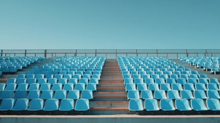 Obraz premium Symmetry in Silence: Empty Modern Outdoor Arena with Blue Tribunes