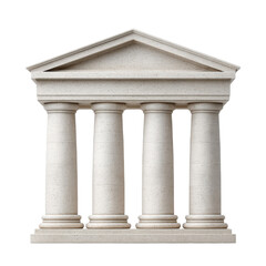 A classical stone temple facade featuring four sturdy columns supporting a triangular pediment.