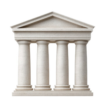 A classical stone temple facade featuring four sturdy columns supporting a triangular pediment.