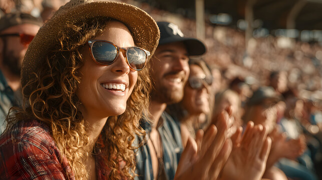 Enjoying a baseball game together at the stadium on a sunny afternoon with family and friends for a fun day out