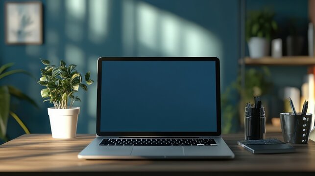 photo laptop screen on desk