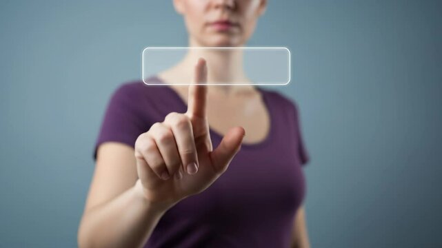 Woman Tapping Interactive Display, Demonstrating Touchscreen Technology for Modern Business Solutions