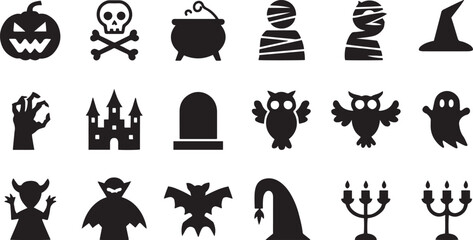 Halloween icons spooky creatures and objects pumpkin skull
