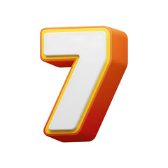 Colorful 3D number 7 icon with a bold, layered design in orange, yellow, and white. Playful modern numeral symbol for typography and graphic design, isolated on a black background.
