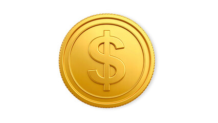 3D Golden Dollar Coin Isolated on Transparent Background – Realistic Finance Icon


