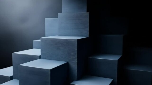 Empty dark blue cube display,  stacked,  modern,  minimalist,  geometric,  product display, showcasing,  empty spaces,  studio lighting