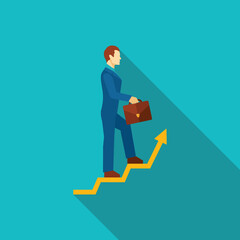 Businessman Climbing Career Ladder with Growth Arrow Concept