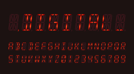 Vibrant red digital vector font set with numbers and letters, ideal for retro tech designs