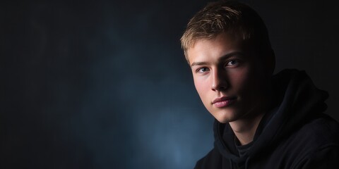 Portrait of a Young Man in a Dark Setting with Soft Lighting