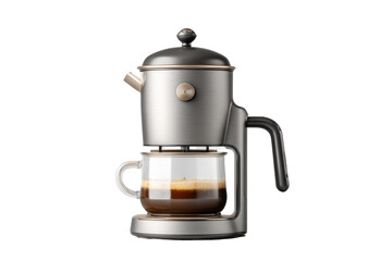 PNG Modern stainless steel espresso machine with glass cup on black background