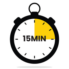 15‑Minute Timer Icon – Flat Vector Stopwatch